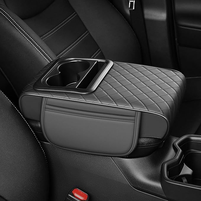 Center Console Cover for Passport: Armrest Cover for Car with 2 Storage Bags - Waterproof Leather Center Console Cover with Cup Holder for Car,Anti-Scratch Auto Armrest Pad Accessory （Grey