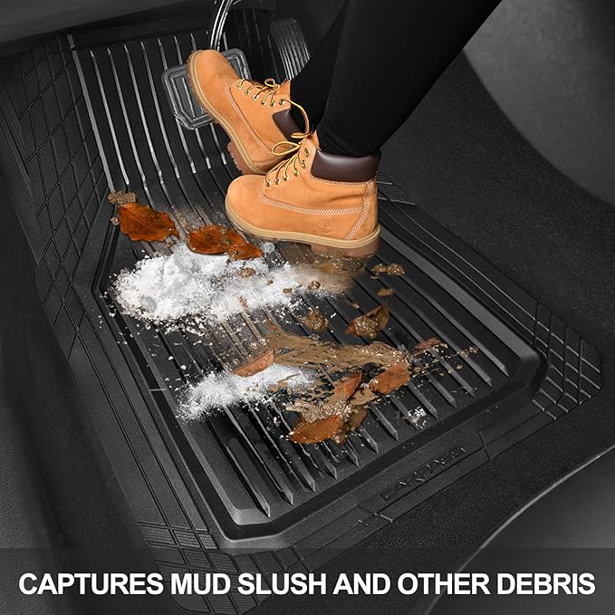 CAR PASS Heavy Duty Rubber Floor Mats for Car, Waterproof Deep Dish Car Mats Two Front, Universal Trim to Fit for SUV Truck Sedans Vans, All Weather Automotive Floor Mats 2pcs, Solid Black