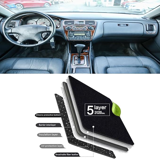 Upgraded Dashboard Mat for 1997-2002 Honda Accord Polyester Dashcover UV Protection Non-Slip Windshield Reflective Instrument Cover Interior Accessory Black