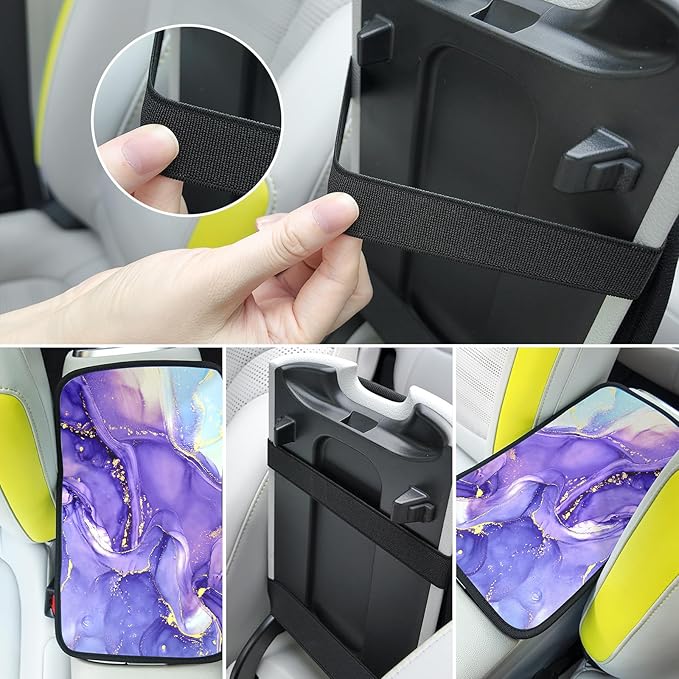 Adastrah Car Armrest Box Pad,Purple Marble Car Armrest Pad Car Armrest Cover Protector for Most Vehicle, SUV, Truck, Car
