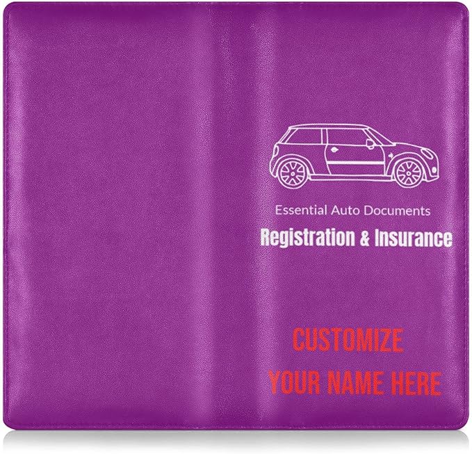 Caihoyu Custom Car Registration and Insurance Card Holder Personalized Leather Glove Box Organize Men Women Wallet Accessories Case for Cards, Essential Document Driver License Purple