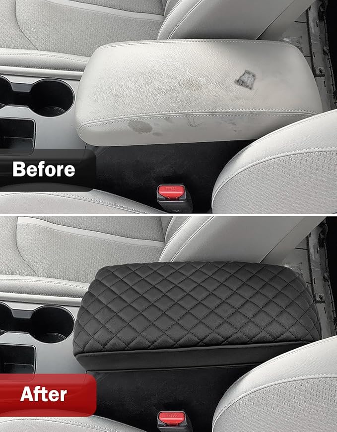 KBH Center Console Armrest Cover for Hyundai Sonata 2015 2016 2017 2018 2019, Middle Console Lid Protective Covering, PU Leather Interior Accessories, Black