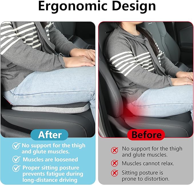 2 in 1 Car Seat Cushions or Lumbar Support Pillow for Driving, Memory Foam Truck Seat Pad for Office Chair, Sciatica & Lower Back Pain Relief, Grey