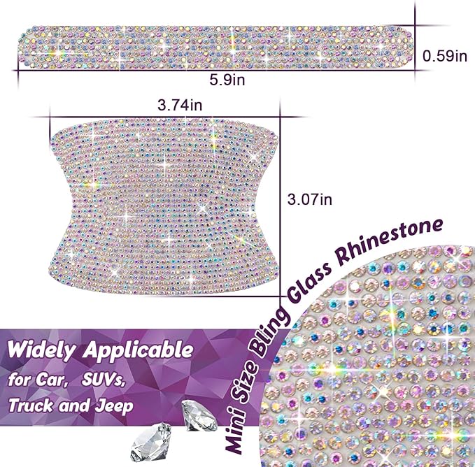 10 Pack Car Rhinestone Bling Door Handle Reflective Trim Stickers Universal Side Rear View Mirror Safety Scratch Resistant Protector Galaxy AB Set