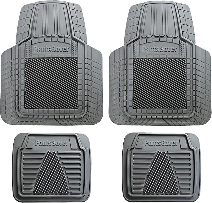 PantsSaver 3D All Weather Car Floor Mats - Trimmable Waterproof Rubber Liners All Season Protection for Car, Truck, SUV, Minivan - Fits Honda, Ford, Toyota, Nissan, Hyundai, Jeep & More 4 PC Set, Gray