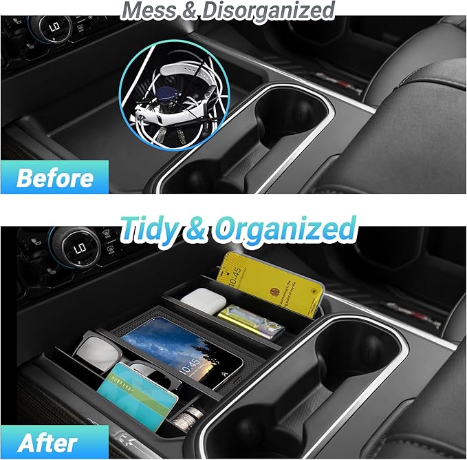 Sinminou Center Console Organizer Compatible with 2024-2026 Chevy Silverado 2500 HD/3500HD Interior Accessories, Armrest Storage Box with Coin Slot(Only Fit Full Console with Bucket Seat)