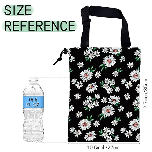 NHNXHWIA White Daisy Car Garbage Bag,Waterproof Small Car Trash Bag Hanging Back of Seat,Drawstring Hanging Car Trash Bag with Adjustable Buckle for Car Accessories