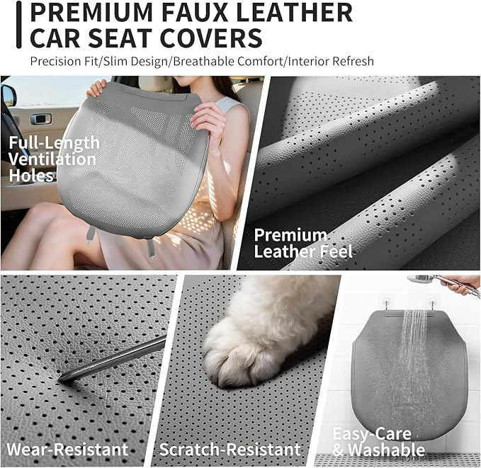CAPITAUTO 1 Piece Seat Covers Front PU Leather Car Seat Covers, Universal Bottom Seat Covers for Cars,Full Wrapping Edge Fits 95% of car (Gray)
