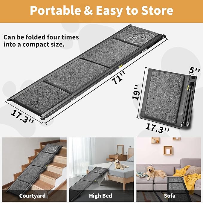 Dog Ramp for Large Dogs, Extra Long 71" & 17.3" Wide Folding Dog Ramp for High SUV & Truck, Portable Non-Slip Pet Ramp for Car, Supports 250 lbs
