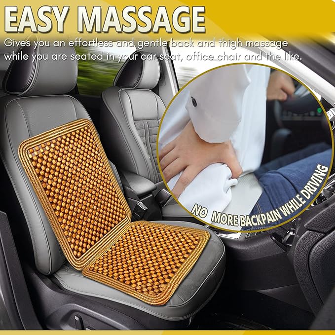 ZONETECH Wooden Beaded Car Driver Seat Cushion - Natural Double Strung Massaging Universal Comfortable Car Seat Cover Cushion with High Ventilation