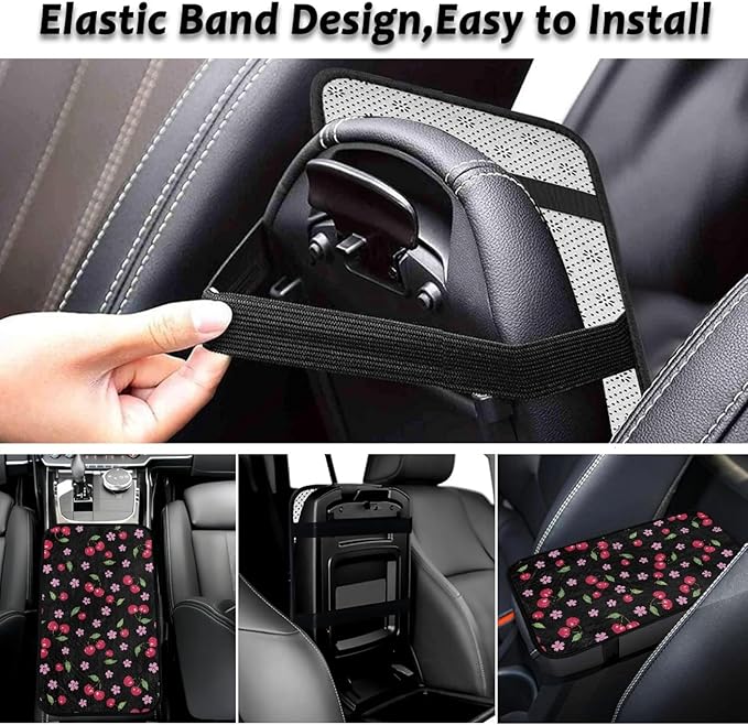 CLOHOMIN Cherry Car Center Console Cover Accessories Cherry Blossom Armrest Seat Box Cover for Most Car, Truck, SUV Thick Automotive Arm Rest Cushion Pad