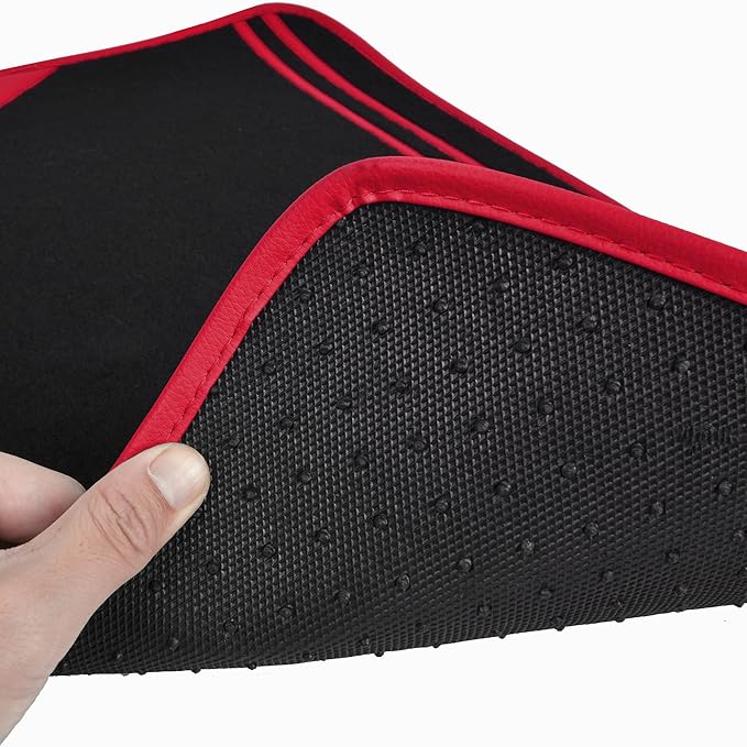 CAR PASS Red Edge Leather Car Floor Mats, Universal Waterproof Car Mats with Double Stitch Line and Anti-Slip Backing Design, for Cute Girly Women, Fit 95% Automotive,SUVs,Sedan,Vans (Black and Red)