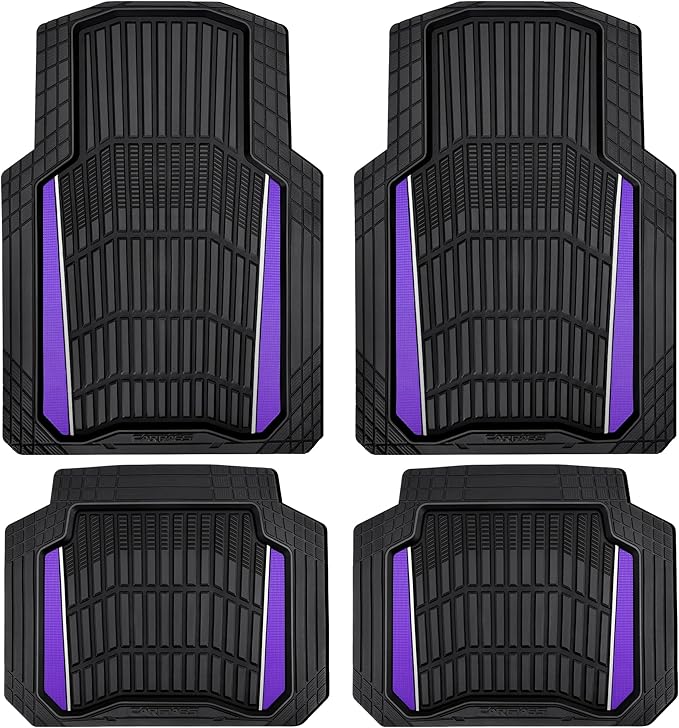 CAR PASS Heavy Rubber Car Floor Mats, Deep Waterproof Car Floor Mats All Weather, Aluminum Film Universal Trim to Fit for Cars SUV Trucks Sedans, Anti-Slip, Black Purple Metallic