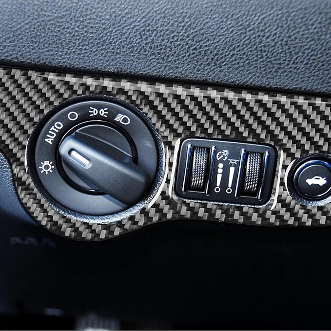 NVCNX Real Premium Carbon Fiber for Chrysler 300 Accessories 2015-2023 2016 2017 2018 2019 2020 2021 2022 S/C/Limited/Touring Car Dash Headlight Switch Panel Cover Interior Trim Sticker Decal 1PC
