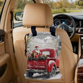 Santa Claus on Red Truck Car Trash Bag, Hanging Drawstring Car Garbage Bag,Canvas Car Back Seat Organizer with Adjustable Buckle for Men and Women