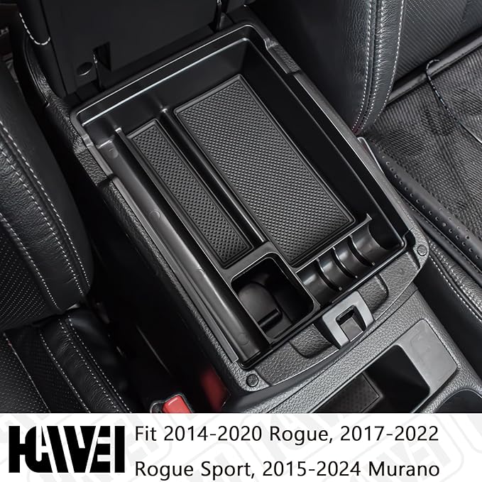 Center Console Organizer Tray Compatible with Nissan Rogue 2014-2020 / Rogue Sport 2017-2022 / Murano 2015-2024 Interior Accessories Insert Armrest Storage Glove Box, Black