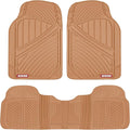 BDK Beige Heavy Duty Front & Rear Rubber Floor Mats Universal Liners for Car SUV Van & Truck, All Weather Protection with Anti-Slip Nibs, Fit Contours of Most Vehicles
