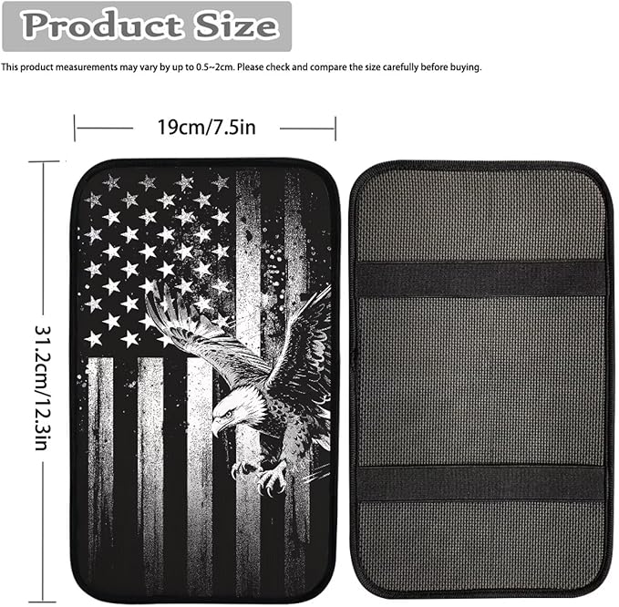 Universal Armrest Cushion Cover for Car Eagle American Flag Print Car Center Console Armrest Cushion Pad Decorative Auto Interior Accessories, Easy to Install