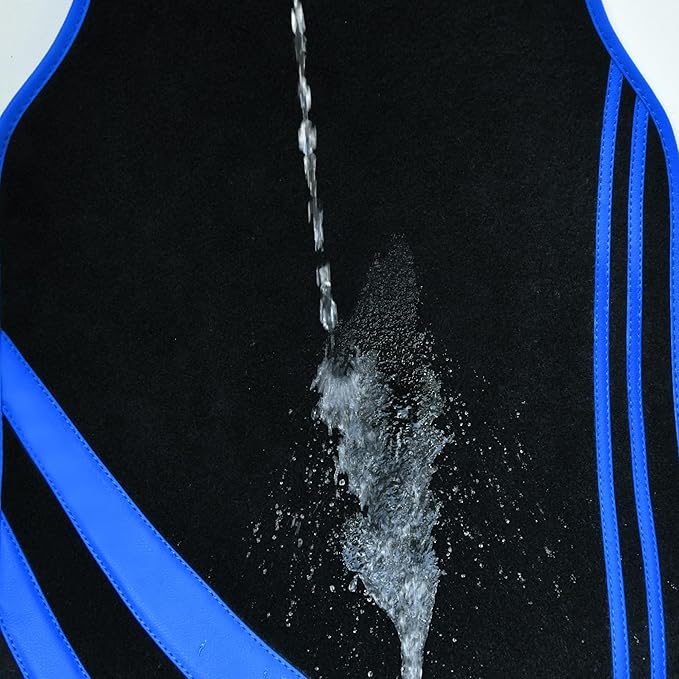 CAR PASS Faux Leather Car Mats Blue Edge Waterproof Car Floor Mats Car Carpet Mats 4 Pieces with Double Stitch Line Anti-Slip Backing Design, Universal Fit for Most Vehicles,SUVs,Sedan,Vans
