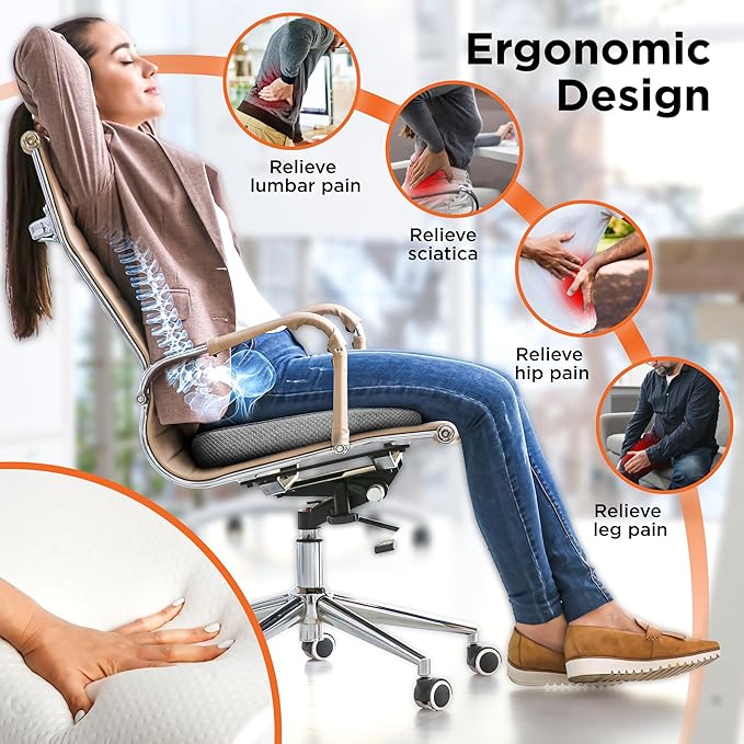 BLACK+DECKER Quilted Knit Memory Foam Seat Cushion U Seat Cushion for Office Chair, Car, Wheelchair & Airplane – Ergonomic, Pain Relief, Non-Slip Backing, Washable Cover, Blue/Grey