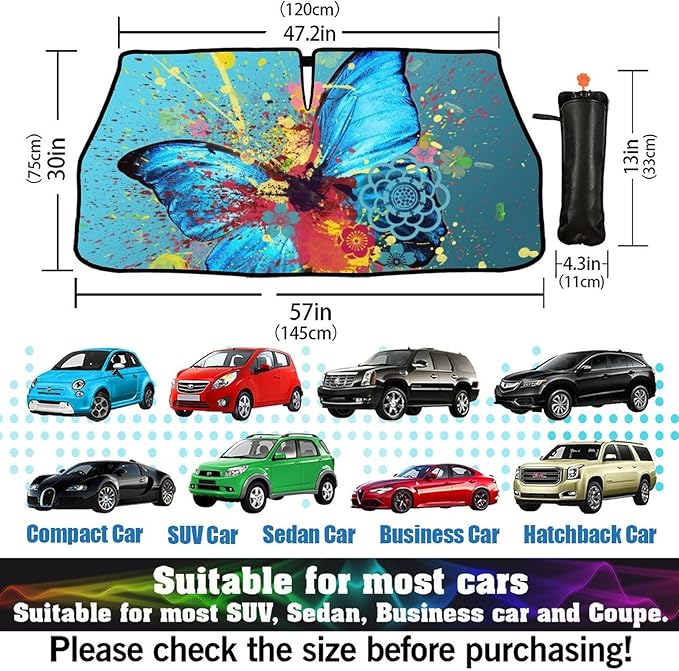 DOPINDU Butterfly Car Windshield Sun Shade Umbrella Bendable Handle Foldable Funny Sunshade for Car Windshield Block UV Rays Keep Vehicle Cool for Most Sedans SUV Trucks Cars 57"x30"