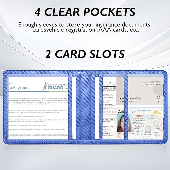 Tavonis Car Registration and Insurance Card Holder，Small Glove Box Organizer for Men and Women，Car and Truck Driver License, Documents, Card Storage Accessories，Blue