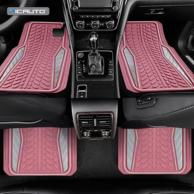 PIC AUTO All Pink Car Floor Mats, Aluminum-Molded with Full-Circle Iridescent Inlay Strip Car Mats, Universal-Fit Rubber Mats for Cars, Trucks & SUVs, All-Weather, Non-Slip, Easy-to-Clean Interior Mat