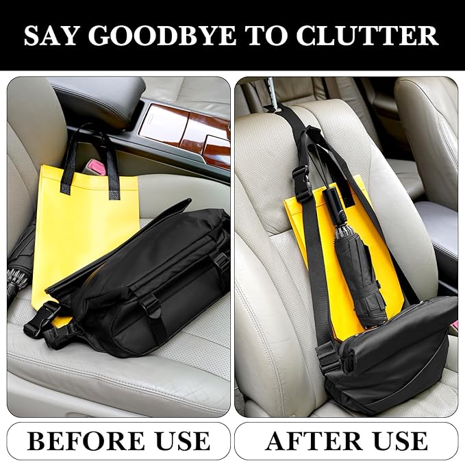 Adorila Headrest Hooks for Car - Leather Hanger with Metal Hooks for Seat Back Storage & Purses (Black, 2-Pack)