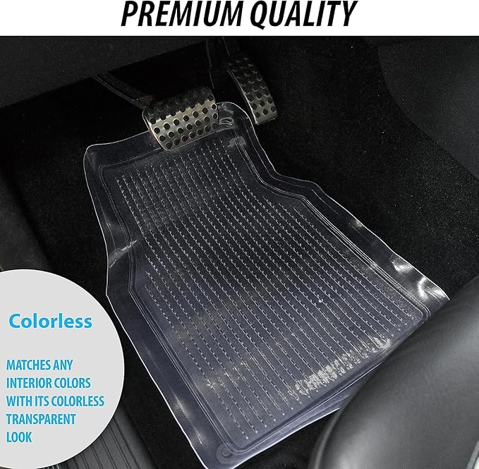 ZONETECH All Weather Full Rubber Clear Car Interior Floor Mats – 4-Piece Set Clear Heavy Duty Car Interior Floor Mats (2 Pack)