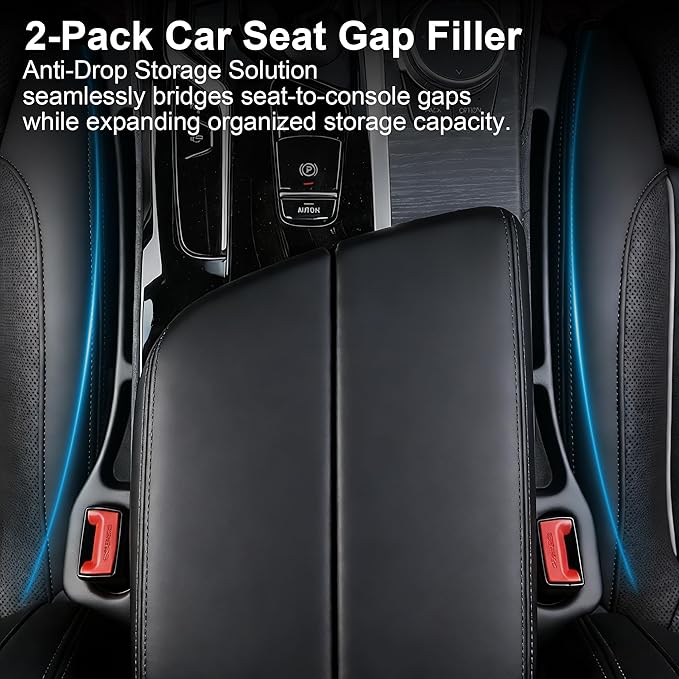 2 Pack Car Seat Gap Filler, No-Drop Seat Side Gap Seam Filler Organizer with Phone Holder, Universal Fit Fill The Gap Between Seat and Console, Auto Accessories for SUV Truck Sedan