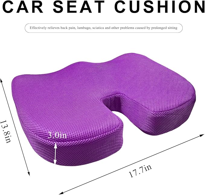 Car Seat Cushion, Memory Foam Cushion for Tailbone Pain & Sciatica Relief, Ergonomic Seat Cushion Comfortable Chair Relief Pillow for Car Office Wheelchair, car Accessories (Purple, Mesh)