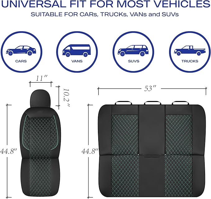 Skechers Car Seat Covers,Piping Luxury Faux Seat Covers,Waterproof Anti Slip Car Seat Protector Full Set,Car Accessories Airbag Universal Fit for Most Cars,Vans,Trucks,SUV,Mint
