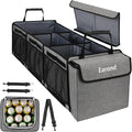 EAROND Collapsible Trunk Organizer with Insulated Leakproof Cooler Bag,Removable Lid,Adjustable Securing Straps,3 Compartments Trunk Organizer for SUV,Truck,Sedan(Light Grey)