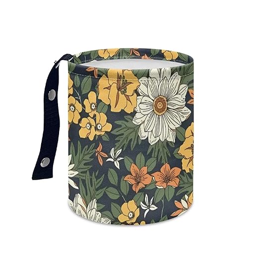 Car Trash Can with Hanging for Back Seat, Car Accessories for Women Men Automotive Garbage Cans Vehicle Trash Can for Truck SUVYellow Flowers