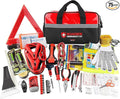 Kitgo Car Emergency Kit,Premium Roadside Assistance Essentials with Jumper Cables, Flashlight, Shovel, Screwdriver Set - Ideal Auto Road Safety Kit, Survival, Truck, RV and More Gift for Father (Red)