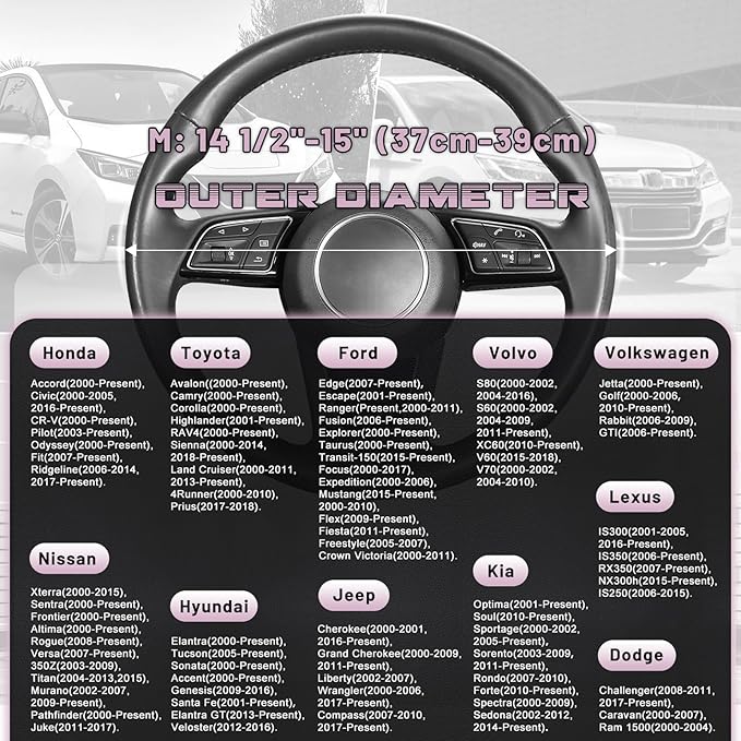SEG Direct Steering Wheel Cover for Car, Standard Size 14.5-15 inch, Auto Interior Accessories, Black and Light Purple