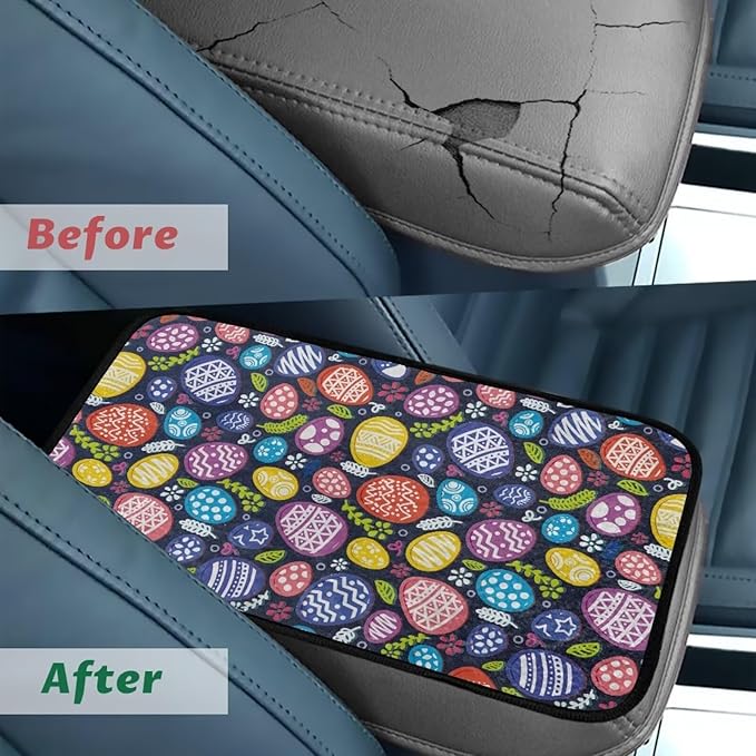 Bulopur Easter Eggs Arm Rest Cover Car Flannel Center Console Cover Easy to Install Car Decor Accessories Auto Armrest Console Cover for Most Vehicle, SUV, Truck, Car