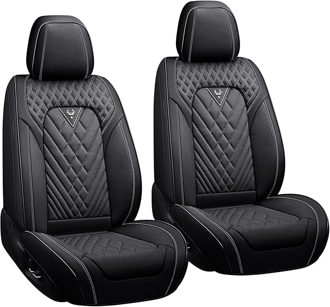 LPDK Fit for Kia Sportage Car Seat Covers Front Set 2pcs with Waterproof Leather,Lumbar Muscle Pain Healing Function,Airbag Compatible Automotive Breathable Seat Protectors(Black)
