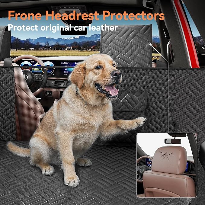 Wexyldra Dog Car Seat Cover for Back Seat- Heavy Duty Waterproof- Hard Bottom Backseat Extender Fits Sedan SUV & Small Truck, Full Coverage for Doors, Rear Seats & Front Headrests