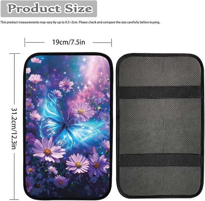 Blue Butterfly Auto Armrest Console Cover Arm Rest Cover Car Soft Car Console Covers Protect from Pet Claws for Most Vehicle, SUV, Truck, Cars