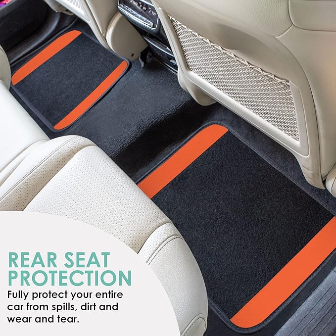 FH Group Automotive Floor Mats – Universal Fit Premium Carpet Car Mats with Driver Heel Pad, Full Set for Cars, SUVs & Trucks - Orange