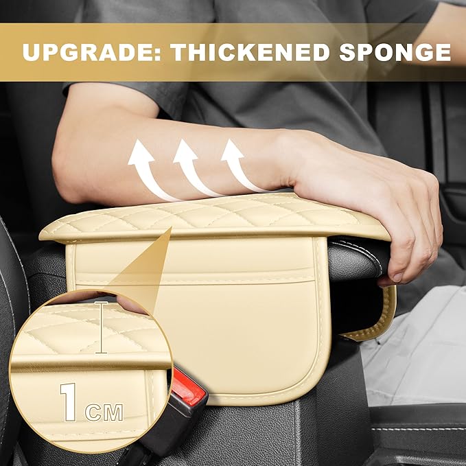 Center Console Cover for Ridgeline: Armrest Cover for Car with 2 Storage Bags - Scratch & Wear Resistant & Waterproof Leather Console Cover,Anti-Scratch Auto Armrest Pad Accessory （Beige