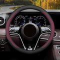 Mihecor Steering Wheel Cover Standard Size Medium 14.5-15 inch, Breathable Microfiber Leather, Anti-Slip, Soft Grip, Universal Fit for Cars SUVs Trucks, Black and Burgundy