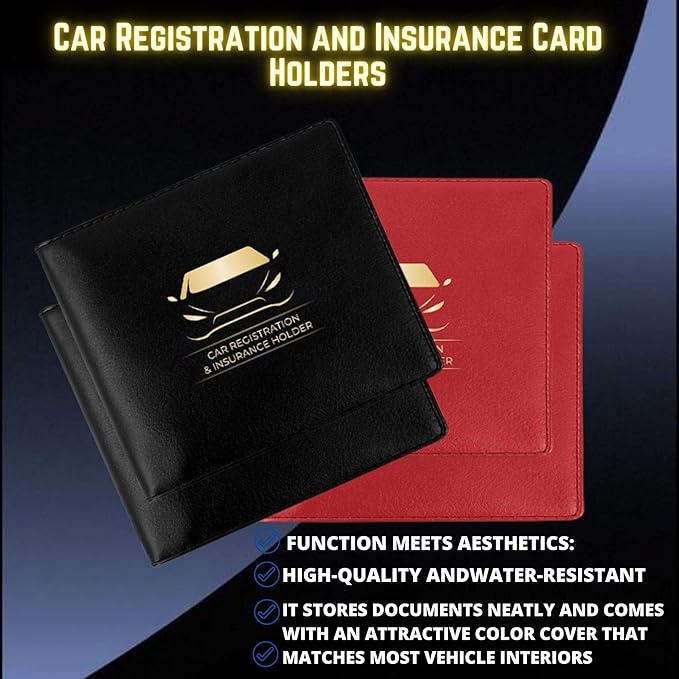 Performore Car Document Holder Wallets – Premium Organizer for Insurance and Registration Papers, 2 Clear Pockets with Strong Double-Sided Closure, Suitable for All Vehicles (4-Pack: 2 Black, 2 Red)