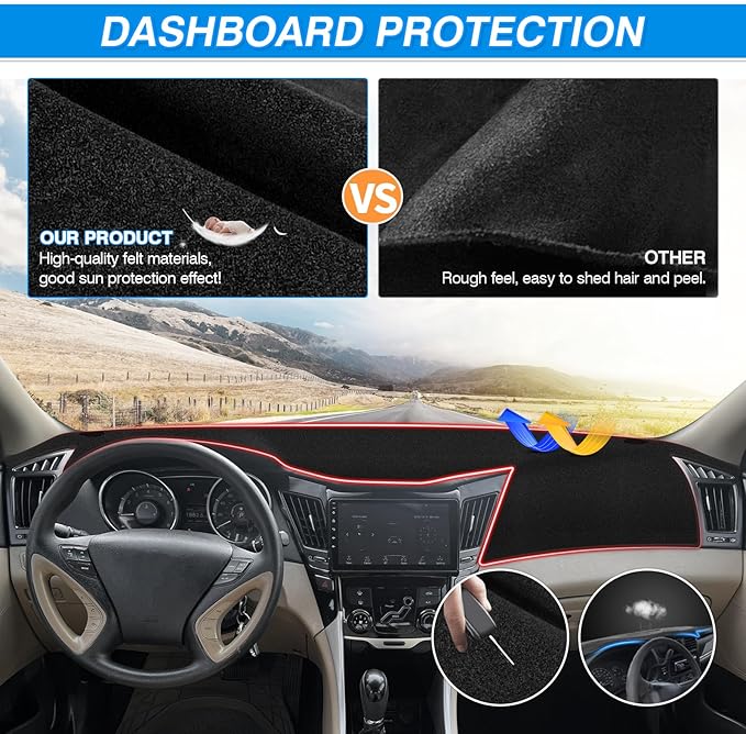 Sonata Dash Cover - Dashboard Cover for Hyundai Sonata 2011 2012 2013 2014 Accessories Suede Dash Mat for Sonata Anti-Glare and Sun Protection Back