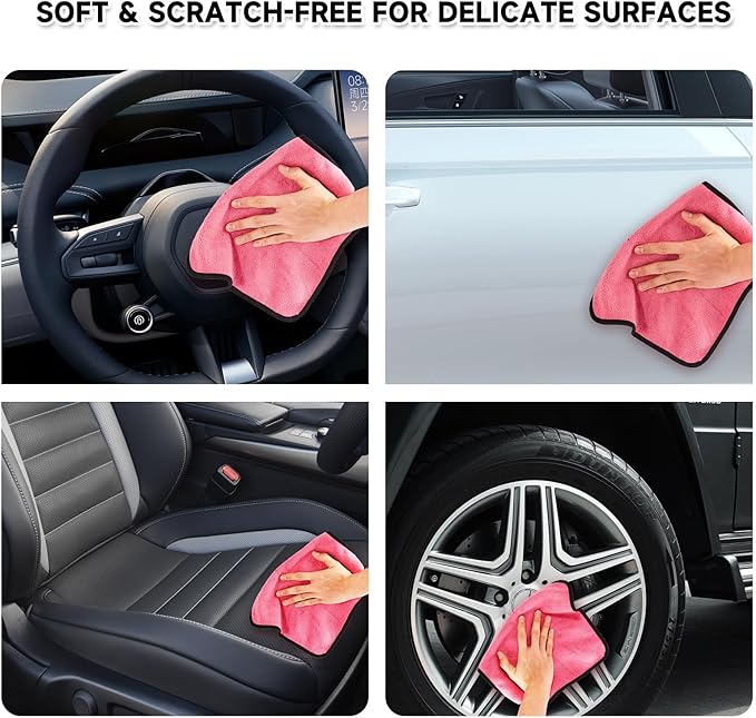 Car Detailing Brush Set, 8PCS Pink Auto Cleaning Kit – Soft Bristle Brushes, Dust Blower, Cleaning Gel, Microfiber Towel – for Interior & Exterior, Dashboard, Air Vents, Wheels, Car Cleaning Supplies