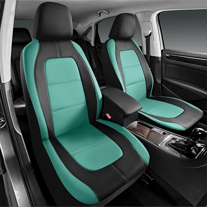 Road Comforts Car Seat Cover, Leather Car Seat Covers, Front Low Back Sport Seat Covers, Airbag Compatible, Universal Fits for Most Cars (Mint)