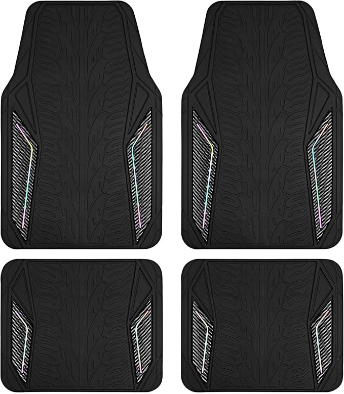 PIC AUTO Rubber Floor Mats, Black Aluminum Film with Colorful Piping Floor Mats for Cars, Car Mats with Non-Slip Backing, All-Weather Protection, Trim-to-Fit Liner for Cars, SUVs, Trucks, Vehicles