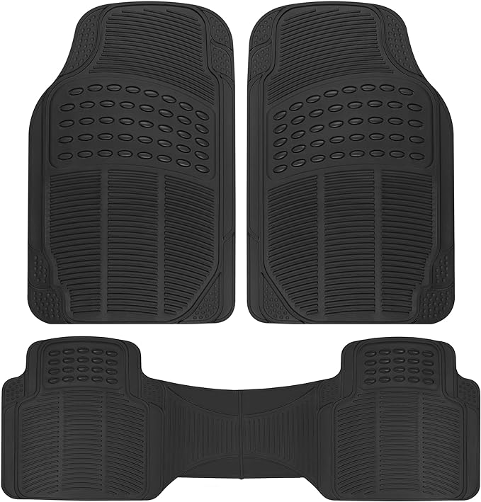 BDK ProLiner Floor Mats for Cars Trucks SUV, 3-Piece All-Weather Car Mats with Universal Fit Design, Durable Car Floor Mats with Capture Ridges, Waterproof Rubber Floor Mats for Cars (Black)