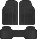 BDK ProLiner Floor Mats for Cars Trucks SUV, 3-Piece All-Weather Car Mats with Universal Fit Design, Durable Car Floor Mats with Capture Ridges, Waterproof Rubber Floor Mats for Cars (Black)